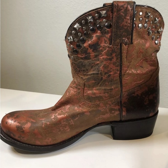Stetson Women Short Cowboy Boots Bronze Copper Color With Studded Detail Unique - Picture 14 of 14